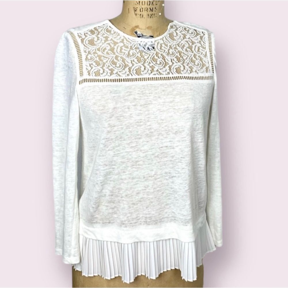 Rebecca Taylor Linen Lace Off White Blouse Top
